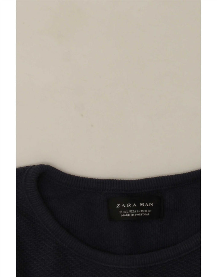 Мужской джемпер с круглым вырезом Zara, большой темно-синий