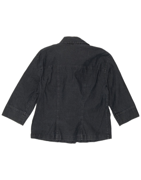 Женская джинсовая рубашка Benetton с рукавом 3/4, Великобритания 14, большая, темно-синяя, хлопок