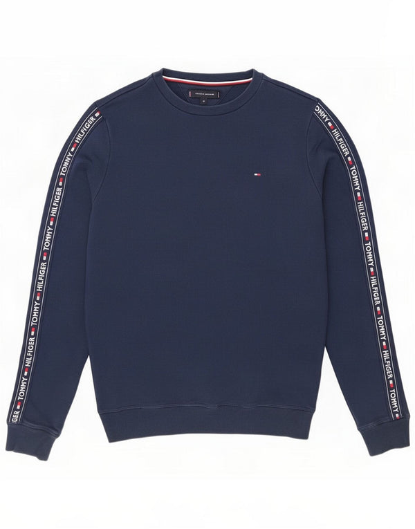 Мужской свитшот с рисунком Tommy Hilfiger, средний темно-синий хлопковый джемпер