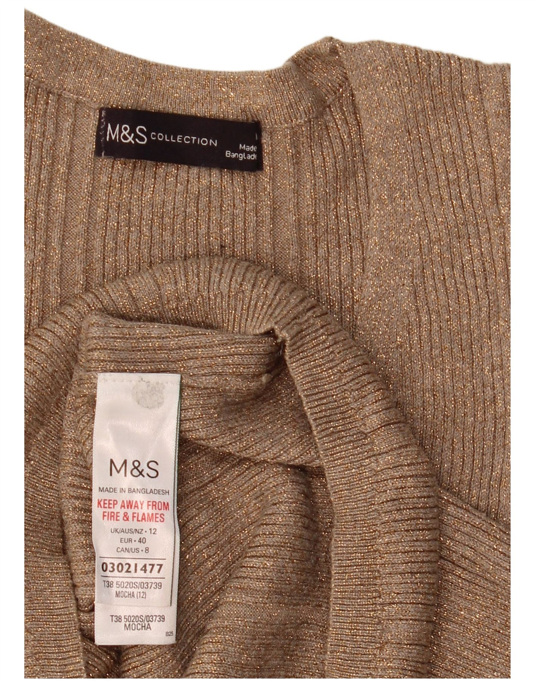 Женский джемпер с v-образным вырезом Marks & Spencer UK 12, средний бежевый в крапинку