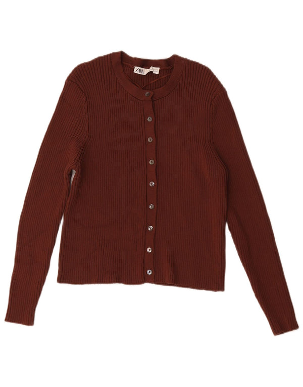 Женский укороченный кардиган Zara UK 14, большой коричневый вискоза