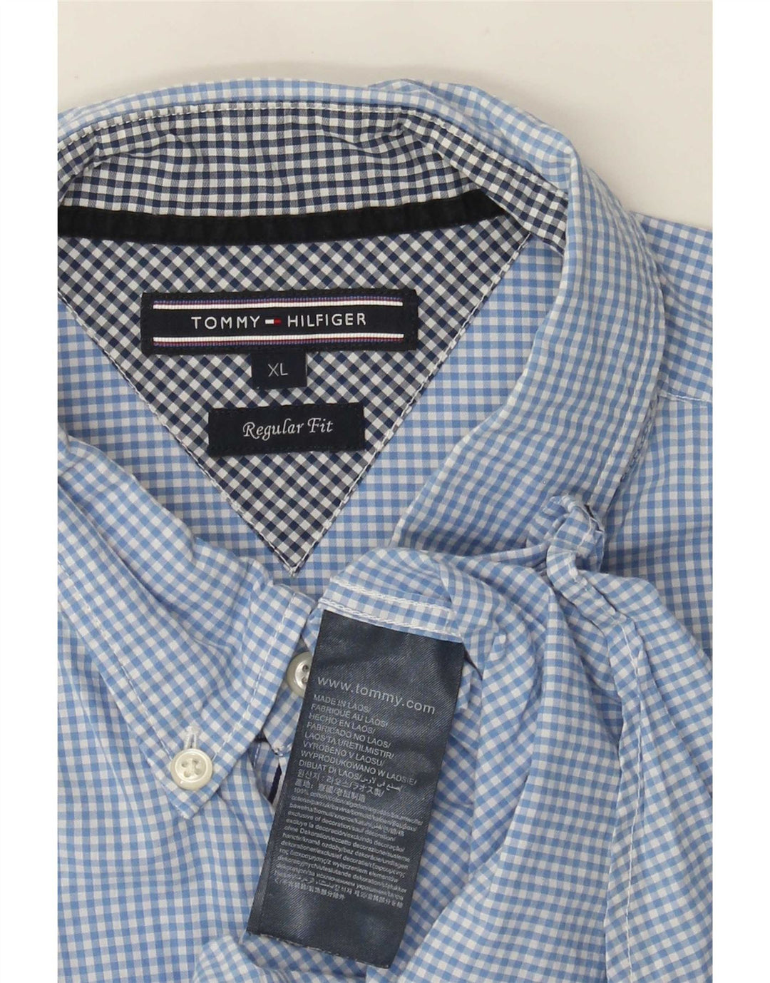 Мужская рубашка стандартного кроя Tommy Hilfiger XL, синяя, хлопок в мелкую клетку
