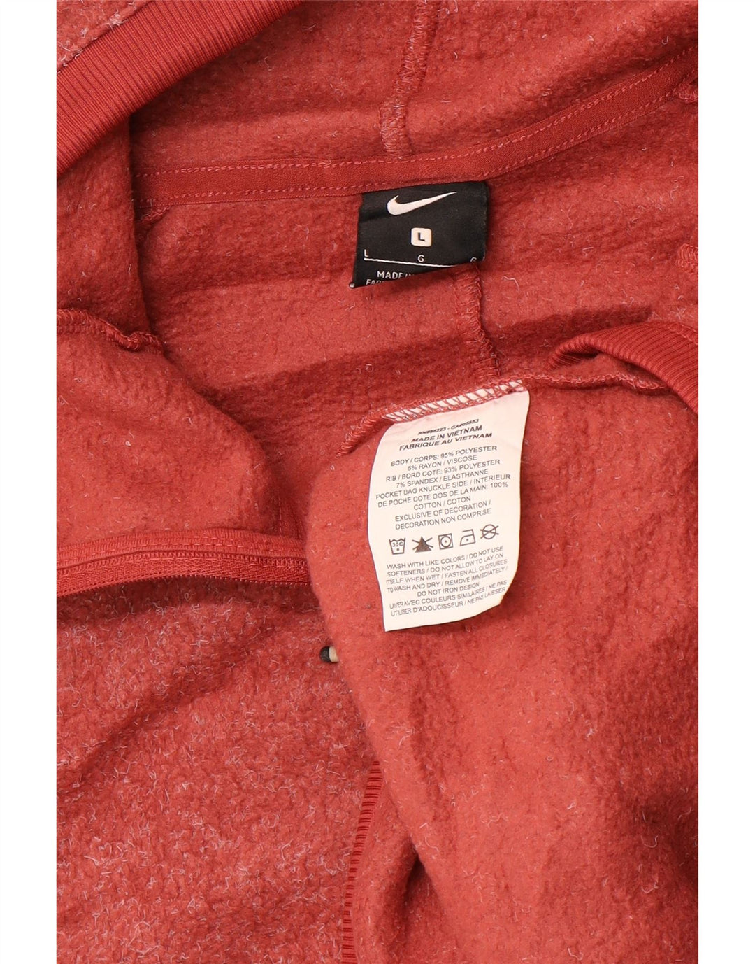 NIKE Mens Hooded Fleece Jacket UK 40 Large Maroon Polyester