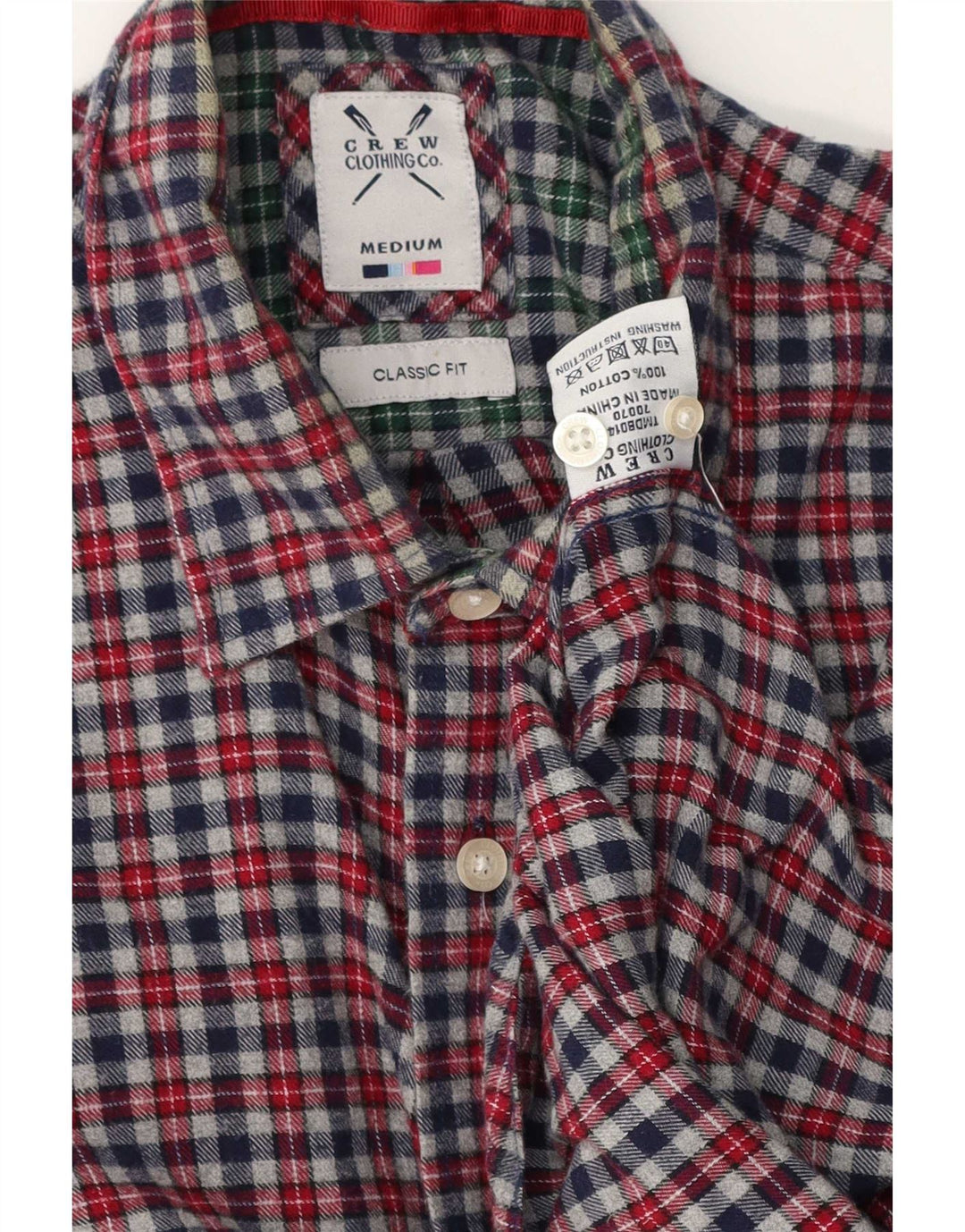 Crew Clothing Мужская фланелевая рубашка классического кроя среднего серого цвета в клетку из хлопка