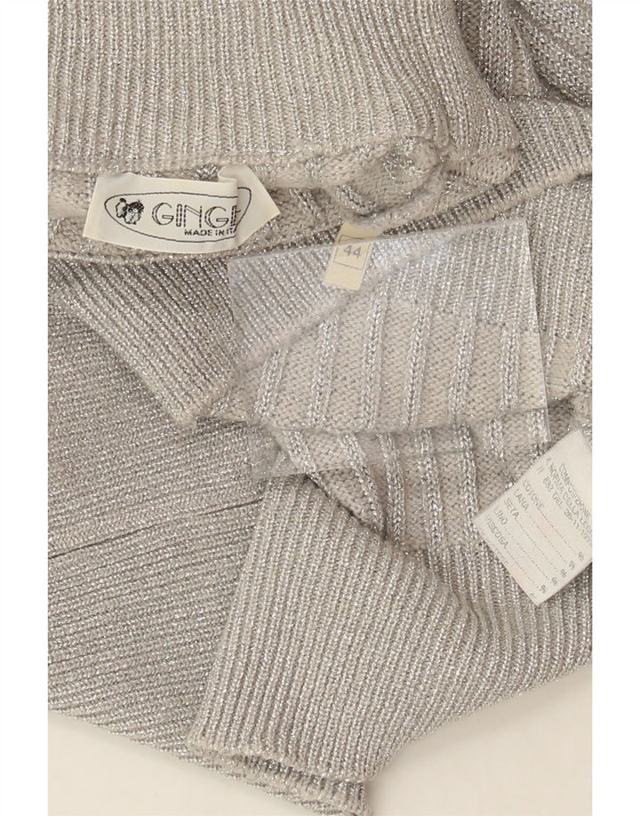 VINTAGE Womens Crop Turtle Neck Jumper Sweater IT 44 Medium Silver Cotton Vintage Vintage and Second-Hand Vintage from Messina Hembry 