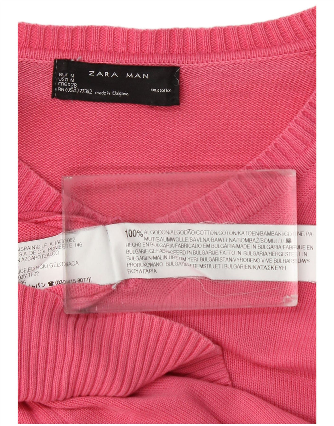 Мужской джемпер с v-образным вырезом Zara, хлопковый свитер среднего розового цвета