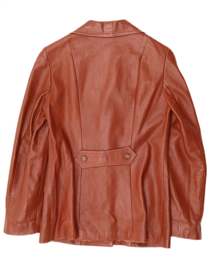 Винтажный женский кожаный пиджак на 3 пуговицах IT 40, маленький коричневый кожаный пиджак