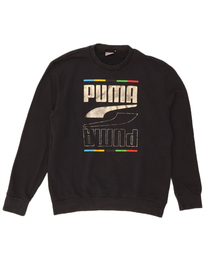 Мужской свитшот с рисунком Puma, хлопковый джемпер среднего размера, черный