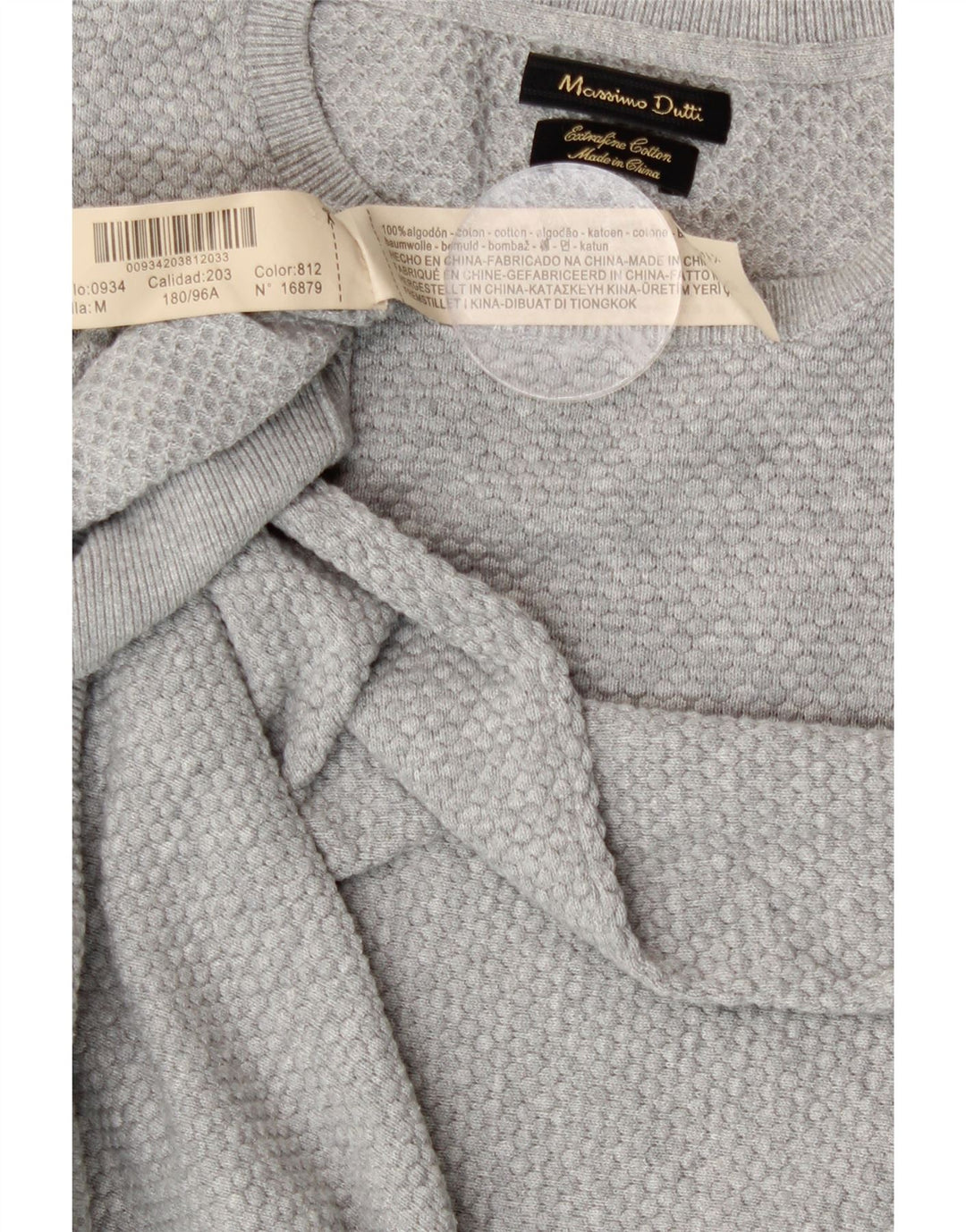 MASSIMO DUTTI Womens Crew Neck Jumper Sweater UK 14 Medium Grey Cotton Vintage Massimo Dutti and Second-Hand Massimo Dutti from Messina Hembry 