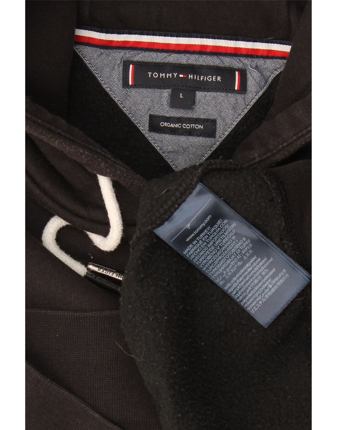 TOMMY HILFIGER Мужской джемпер с капюшоном с рисунком, большой черный, хлопок