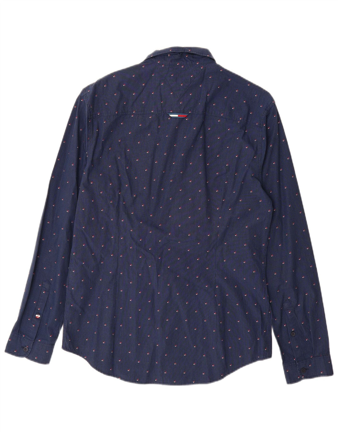 TOMMY HILFIGER Mens Slim Fit Shirt Medium Navy Blue Check Cotton