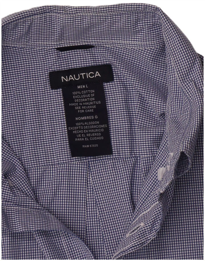 Мужская рубашка Nautica, большая синяя хлопковая клетка в мелкую клетку