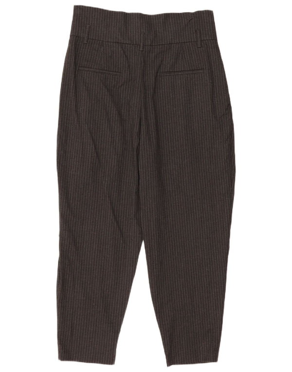 ZARA Womens High Waist Pegged Cropped Trousers XL W32 L27 Grey Pinstripe