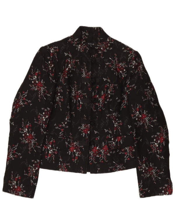 Винтажный женский пиджак на 5 пуговицах, Великобритания, 14, большой черный цветочный ацетат