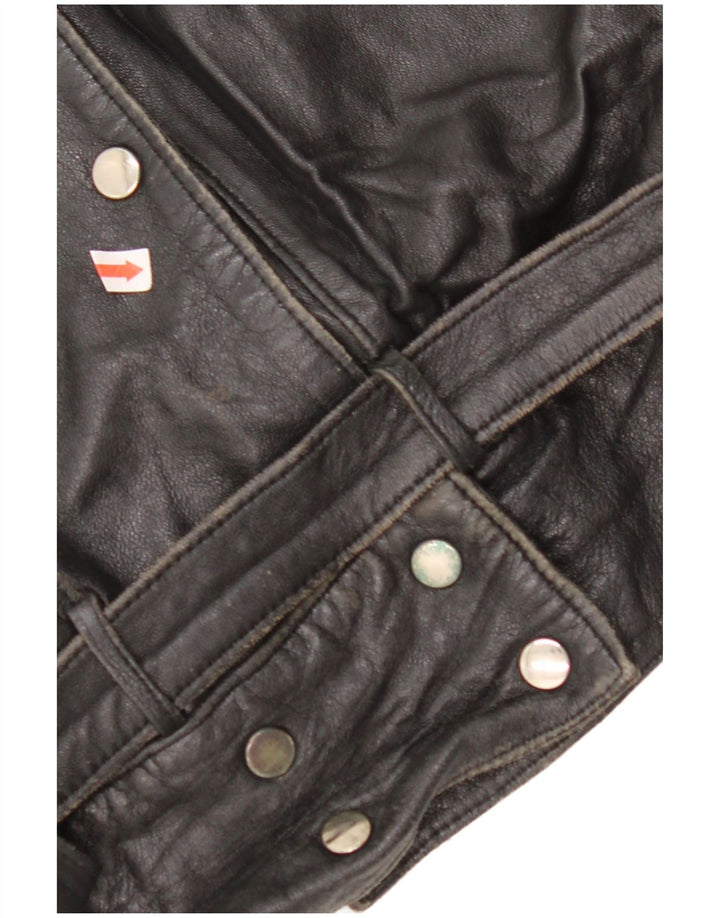 ВИНТАЖНАЯ женская кожаная куртка оверсайз EU 42, большая черная кожа