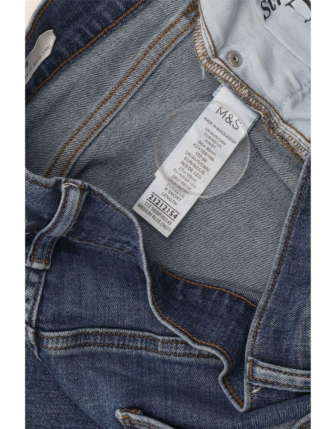 Мужские узкие джинсы Marks & Spencer W34 L27 синие, хлопок