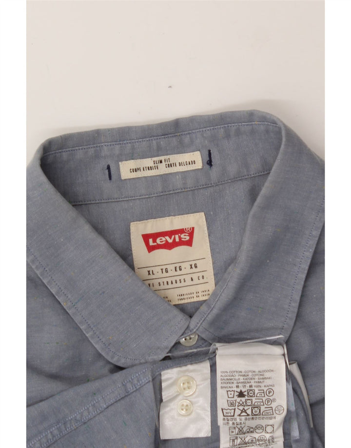 LEVI'S Mens Slim Fit Shirt XL Blue Cotton Vintage Levi's and Second-Hand Levi's from Messina Hembry 