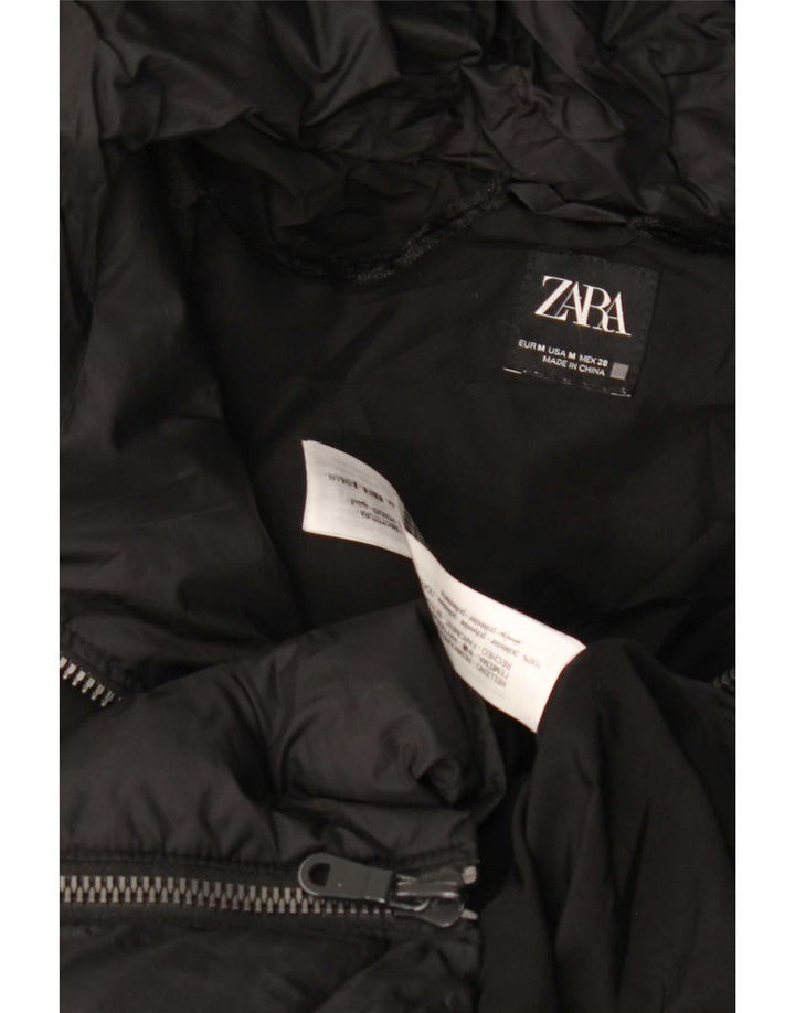Женское стеганое пальто с капюшоном Zara UK 14, средний черный полиэстер