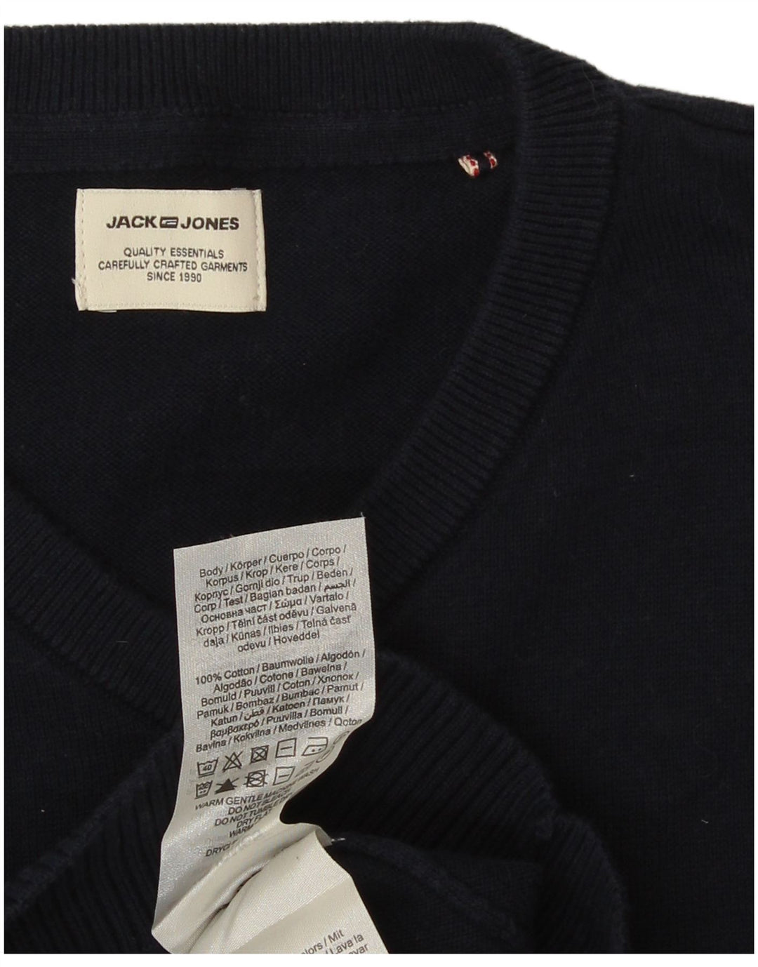 Мужской джемпер с v-образным вырезом Jack & Jones, маленький темно-синий хлопковый свитер