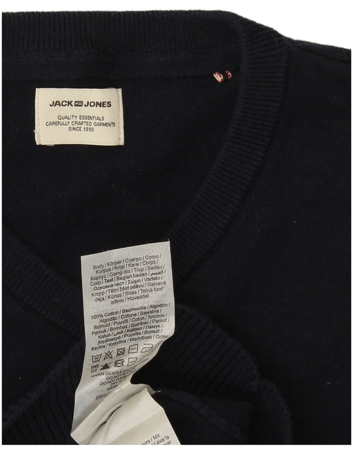 Мужской джемпер с v-образным вырезом Jack & Jones, маленький темно-синий хлопковый свитер