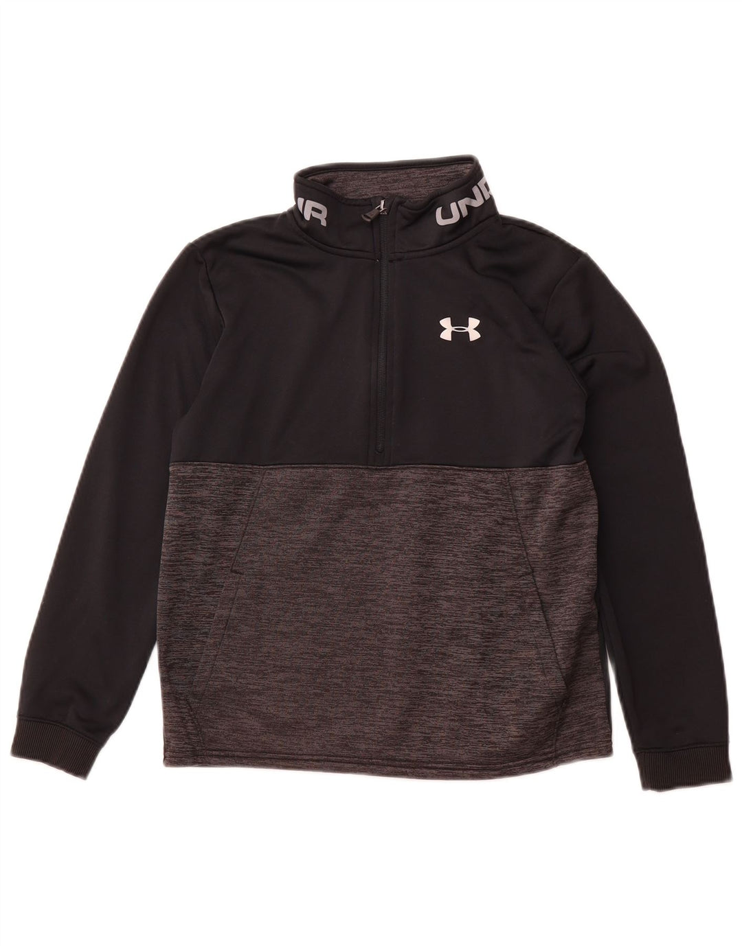 UNDER ARMOUR Boys Zip Neck Pullover Tracksuit Top 13-14 Years XL  Black