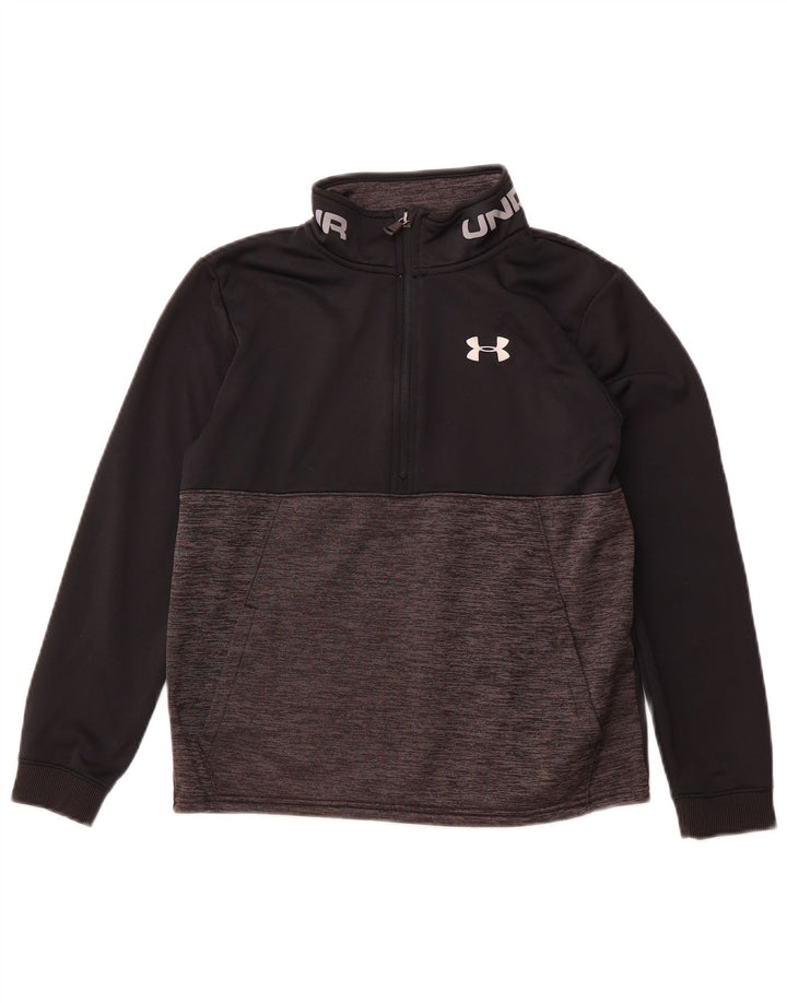 UNDER ARMOUR Boys Zip Neck Pullover Tracksuit Top 13-14 Years XL  Black