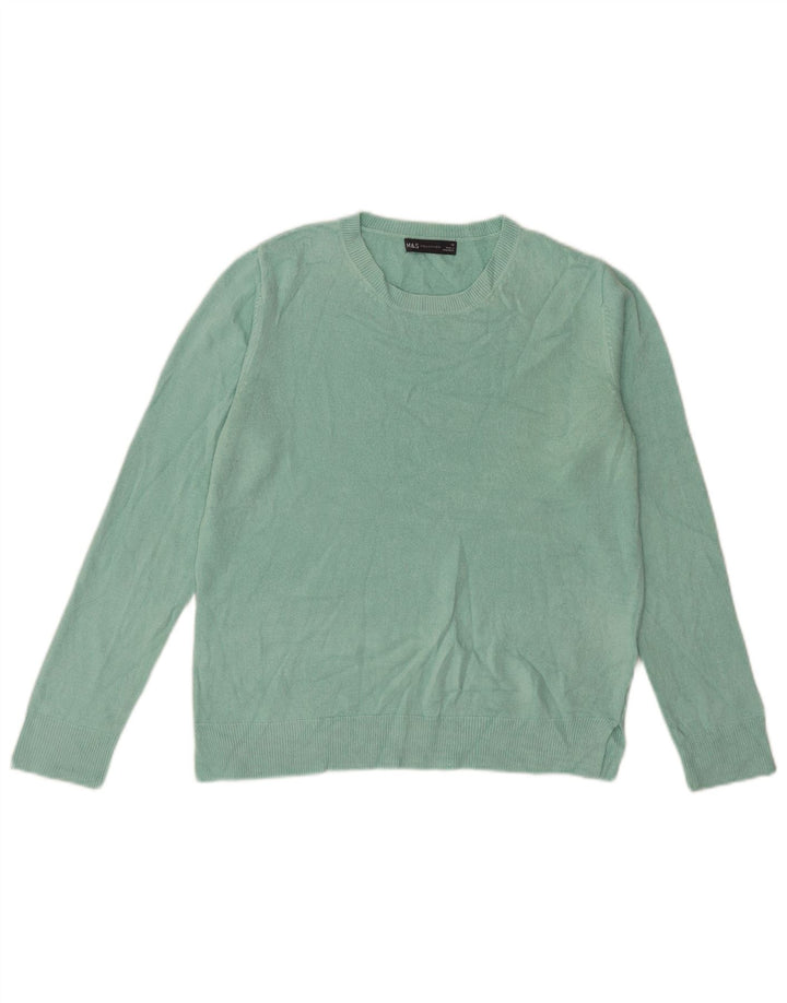 MARKS & SPENCER Womens Crew Neck Jumper Sweater UK 14 Medium Green Acrylic