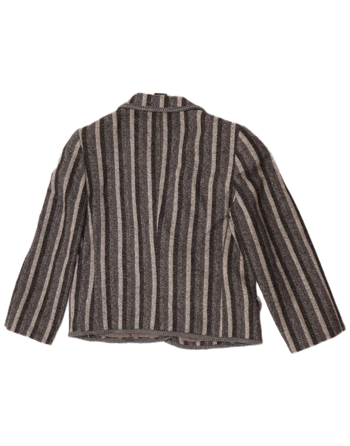 Винтажный женский двубортный пиджак, Великобритания 12, средний серый в полоску