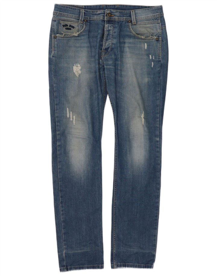 PEPE Jeans Женские потертые узкие джинсы W34 L34 Синий хлопок