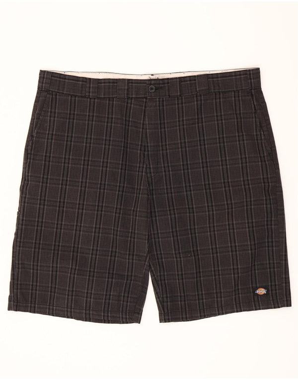 DICKIES Mens Regular Fit Cargo Shorts W46 3XL Grey Check Cotton