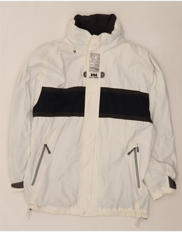Мужская непромокаемая куртка Helly Hansen с капюшоном UK 40, большая белая с цветными блоками