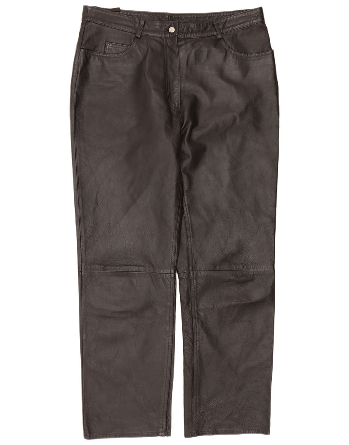 Винтажные женские прямые кожаные брюки IT 46, большие W34 L30, черные кожаные