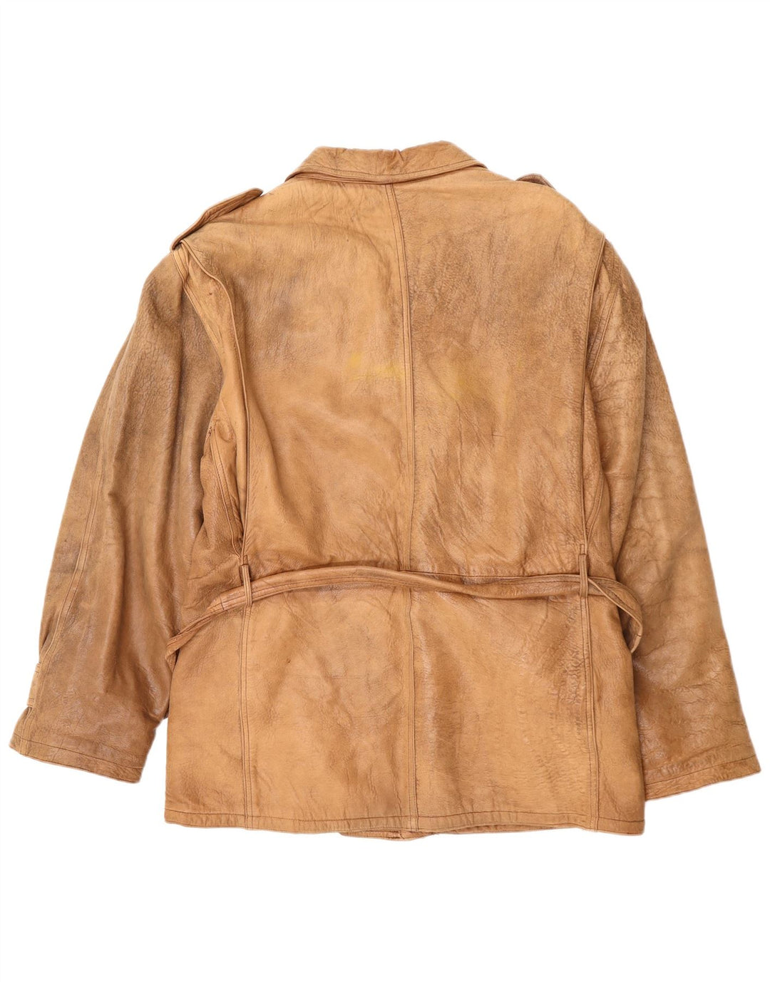 Мужская кожаная куртка в стиле милитари VINTAGE UK 42 XL бежевого цвета