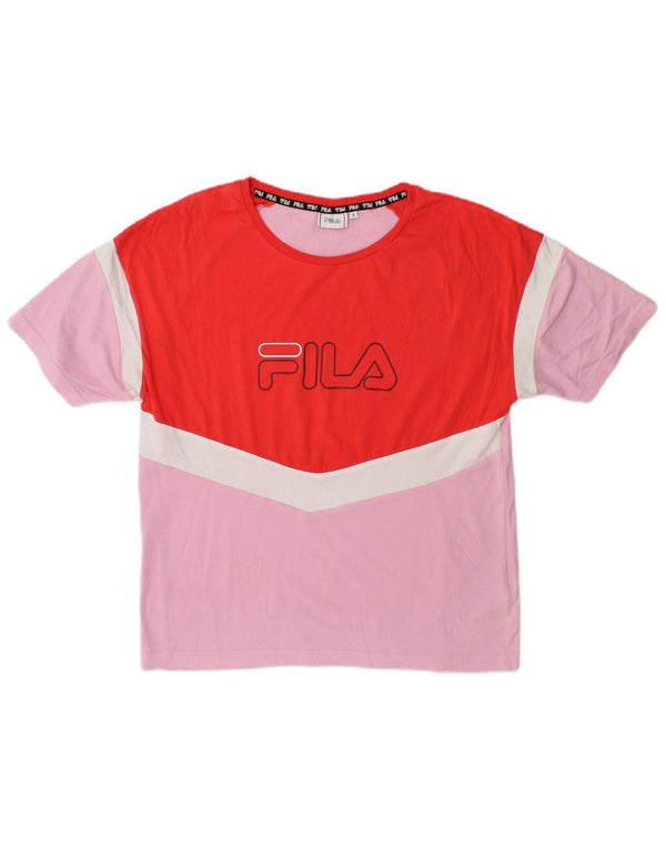 Женская футболка с рисунком Fila Top UK 10, маленькая розовая, хлопок с цветными блоками