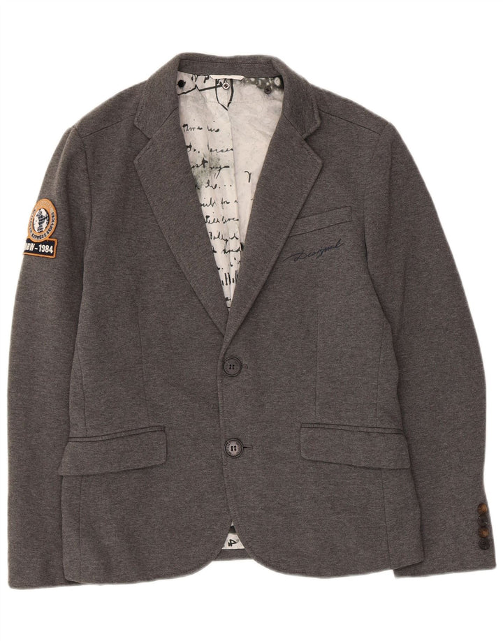Мужской пиджак Desigual с 2 пуговицами и графикой IT 48, средний серый полиэстер