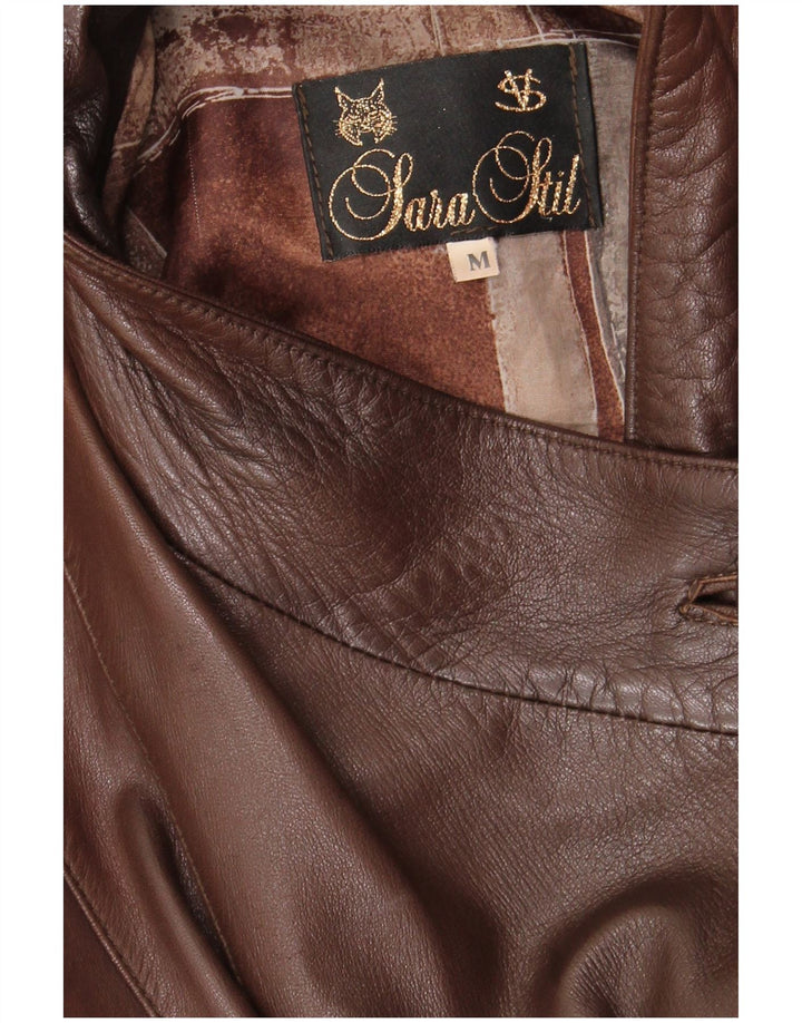 Винтажное женское кожаное пальто оверсайз UK 14, средний коричневый цвет