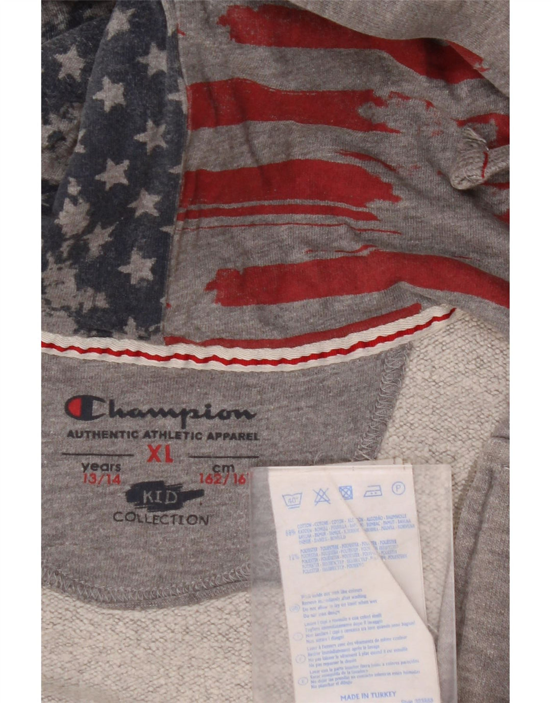 Свитер с капюшоном на молнии и графическим рисунком для девочек CHAMPION, 13–14 лет, серый хлопок, размер XL