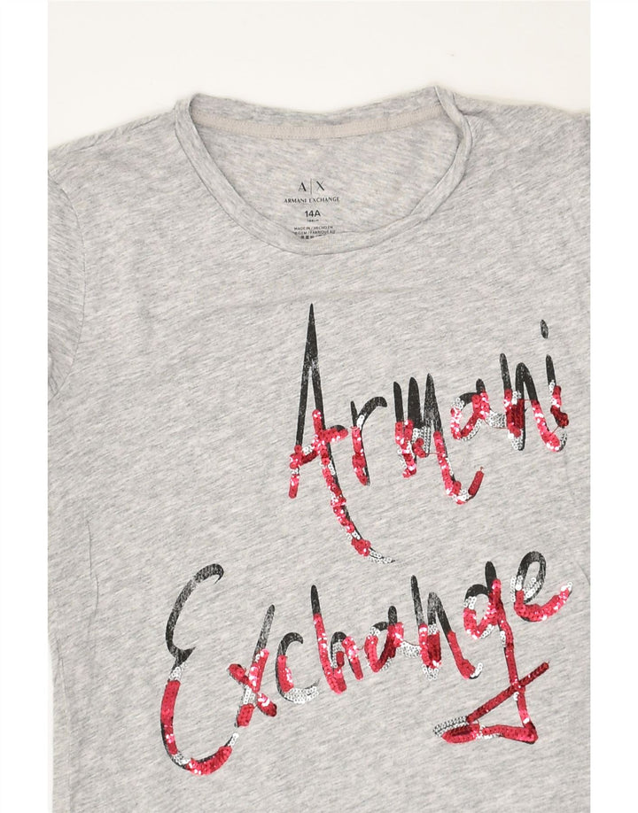 ARMANI EXCHANGE Girls Graphic T-Shirt Top 13-14 Years Grey Cotton | Vintage Armani Exchange | Thrift | Second-Hand Armani Exchange | Used Clothing | Messina Hembry 