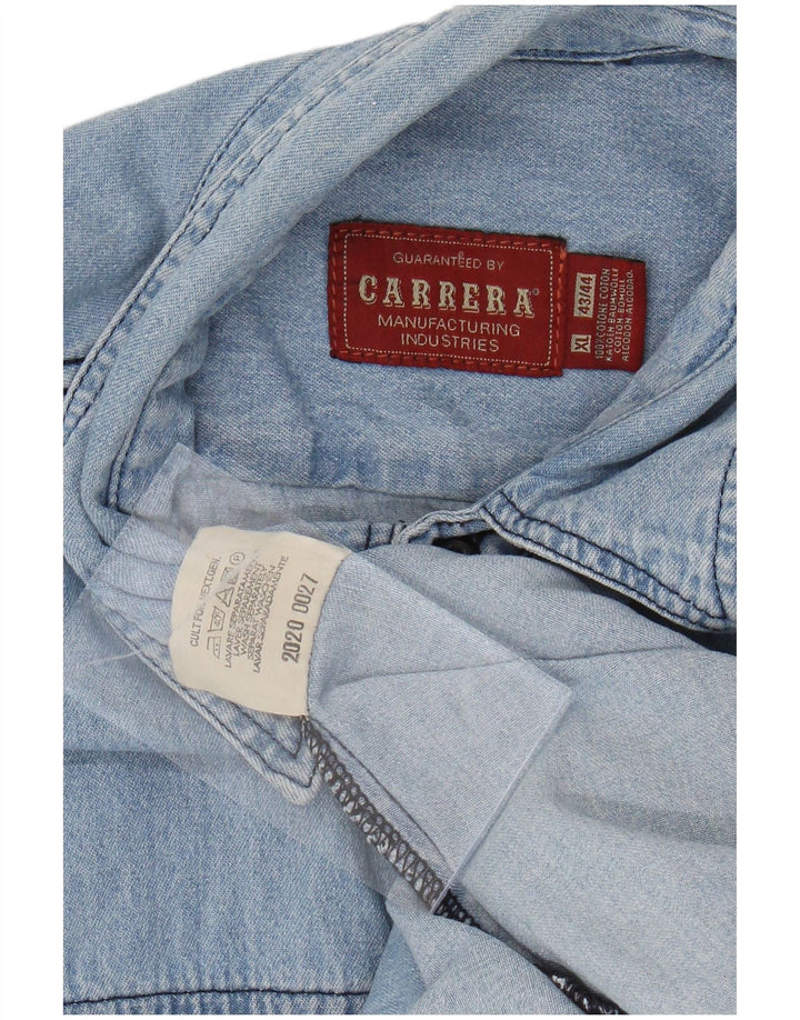 CARRERA Мужская джинсовая рубашка с коротким рукавом, размер 43/44 XL, синяя, хлопок