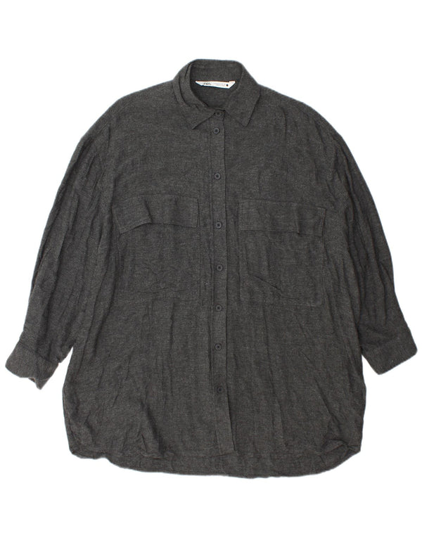 Zara Womens Oversized Shirt Dress UK 10 Small Grey Viscose