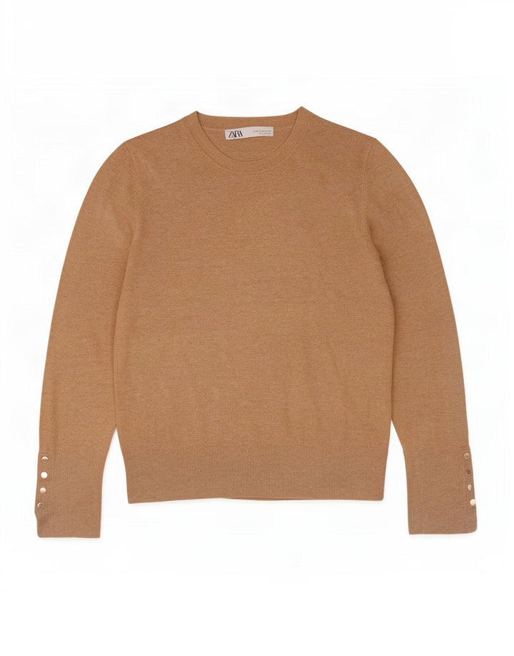 Женский джемпер с круглым вырезом Zara UK 12, средний бежевый