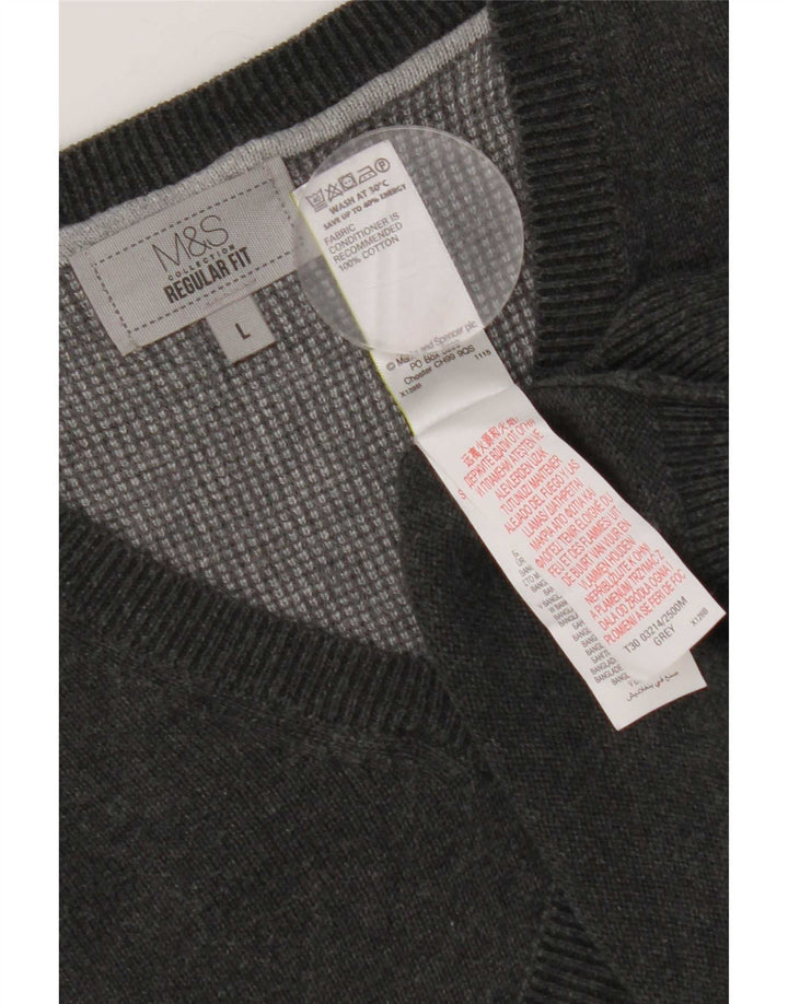 Мужской джемпер обычного кроя с v-образным вырезом Marks & Spencer, большой серый хлопковый