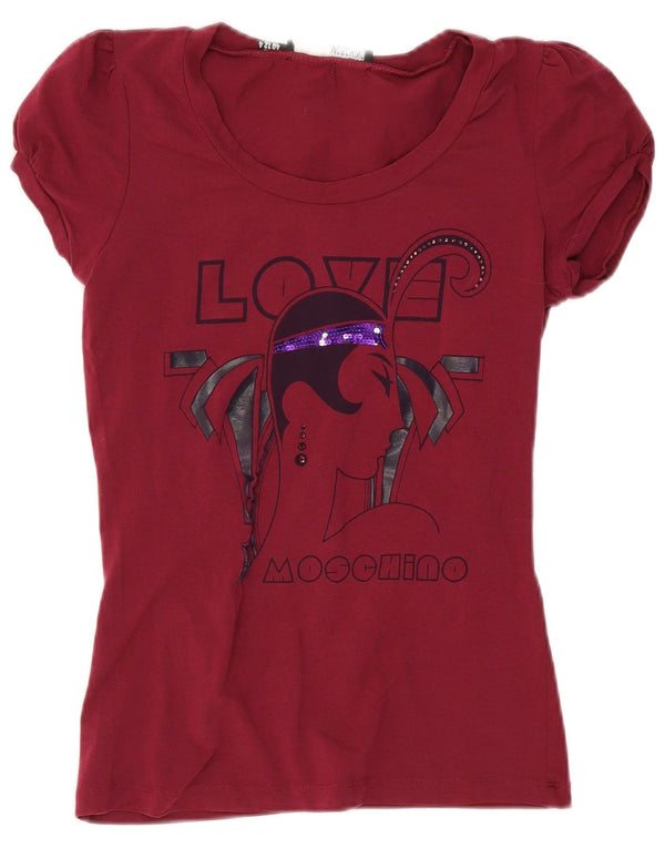 Женская футболка с рисунком Moschino Top UK 12, средний бордовый хлопок, хлопок