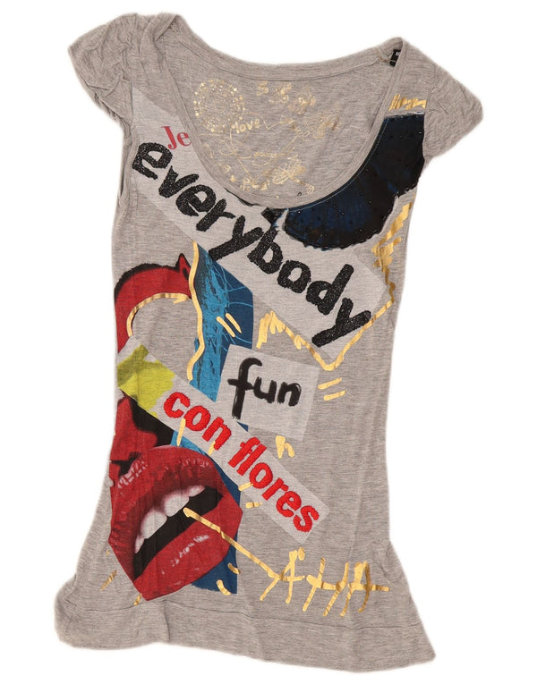 Женская туника с рисунком Desigual UK 12, средний серый цвет, вискоза
