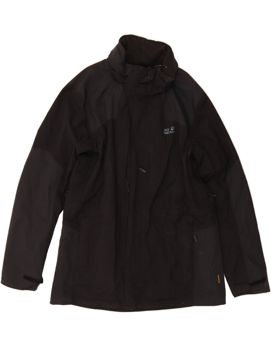 JACK WOLFSKIN Mens Rain Jacket UK 48 2XL Black Colourblock Polyamide Vintage Jack Wolfskin and Second-Hand Jack Wolfskin from Messina Hembry 