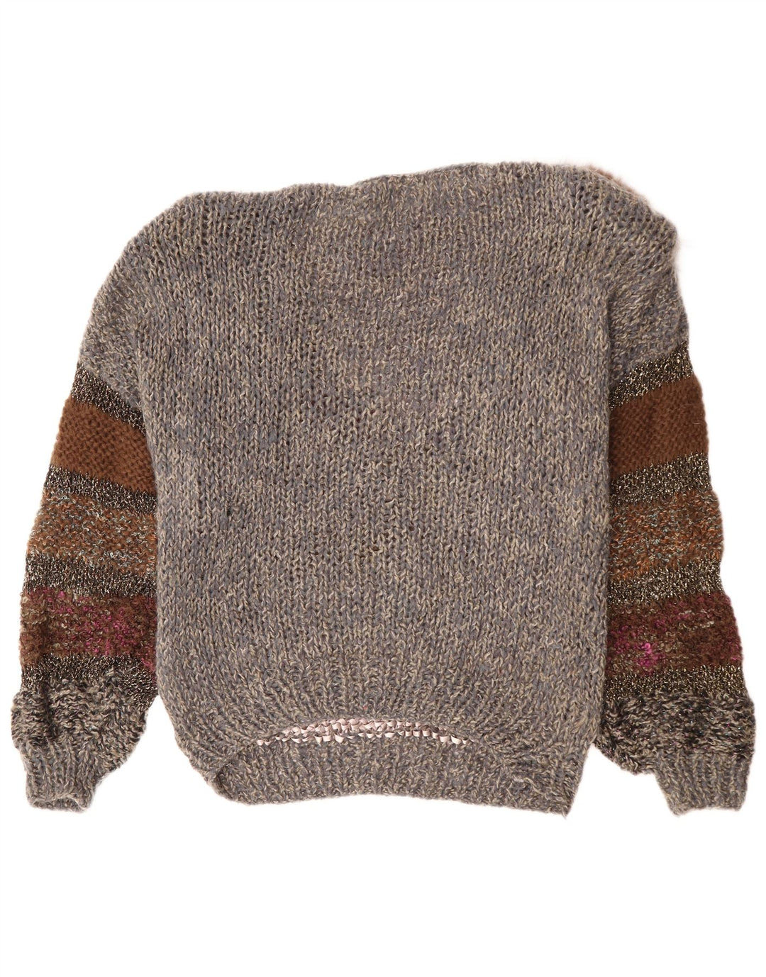 ВИНТАЖНЫЙ женский джемпер с вырезом «лодочка» EU 40/42, средний серый цвет с цветными блоками