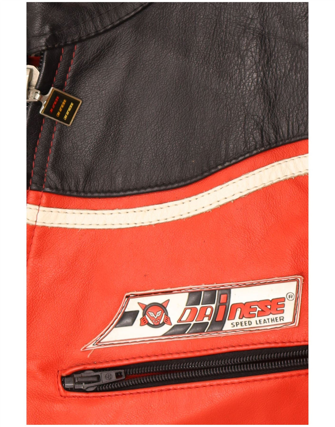 Мужская кожаная куртка-гонщик Dainese IT 52, большая красная кожа с цветными блоками