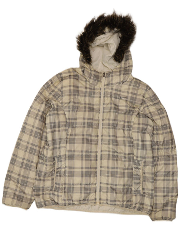 Мужская двусторонняя утепленная куртка с капюшоном Nike UK 44 2XL, полиэстер в клетку белого цвета