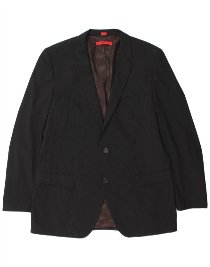 Мужской пиджак с 2 пуговицами Hugo Boss UK 44 2XL, черная шерстяная полоска в тонкую полоску