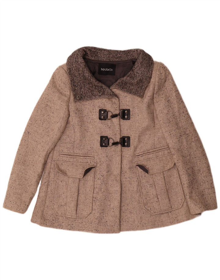 Женское короткое пальто оверсайз Max & Co. UK 6 XS, бежевое шерстяное с крапинками